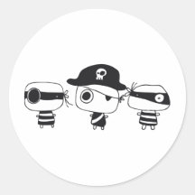 Three pirates black round stickers