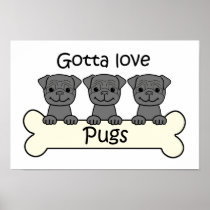 Three Pugs Poster