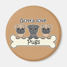 Three Pugs Refrigerator Magnet