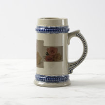 Three roses, pale coloured coffee mugs