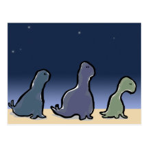 three sad seals postcard