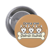 Three Siberian Huskies Pinback Button