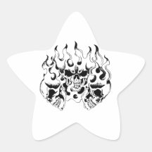 Three Skulls with Flames Star Stickers