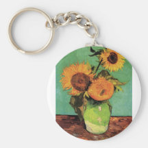 Three Sunflowers in a Vase by Van Gogh Key Chains