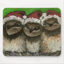 Three swallows singing Christmas carols Mousepads