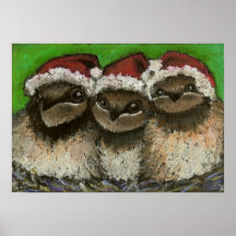Three swallows singing Christmas carols Print