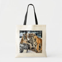 Three Tiger Cubs In Snow Art Gifts Tote Bag