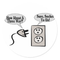 Three Way Plugged Round Sticker