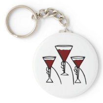Three Wine Glasses in Hands Cartoon Keychains