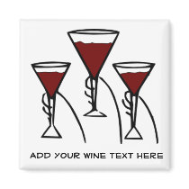 Three Wine Glasses in Hands Cartoon Refrigerator Magnets