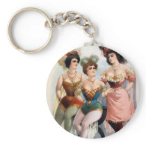Three women in tights and feathers c.1899 keychain