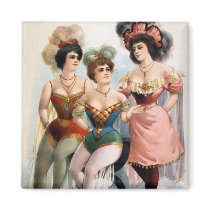 Three women in tights and feathers c.1899 magnets