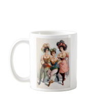 Three women in tights and feathers c.1899 mugs