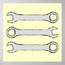 Three Wrenches. Grey and Black. Print