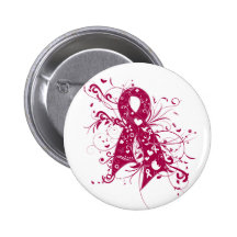 Throat Cancer Floral Swirls Ribbon Button