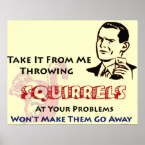Throwing Squirrels Retro Poster