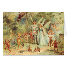Thumbelina vintage et prince Wedding dans la forêt Carte De Vœux