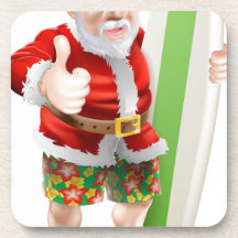 Thumbs up surfing Santa Claus Coaster