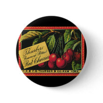 Thurber Cherries, Vintage Fruit Crate Label Art Button