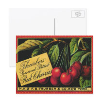 Thurber Cherries, Vintage Fruit Crate Label Art Post Cards
