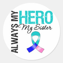 Thyroid Cancer ALWAYS MY HERO MY Sister Round Stickers