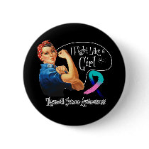 Thyroid Cancer Fight Like a Girl Rosie The Riveter Pinback Buttons