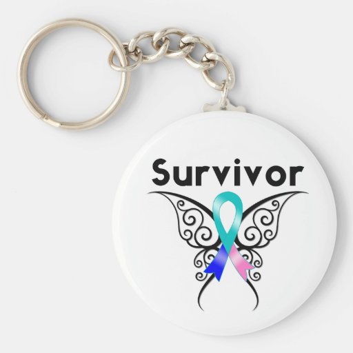 Thyroid Cancer Survivor Tribal Butterfly Key Chain