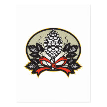 Thyrsus Pine Cone Staff Leaves Retro Postcards