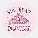 Tiara Princess 3rd Birthday Round Stickers