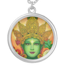 Tibetan Buddhist Goddess Green Tara Round Necklace