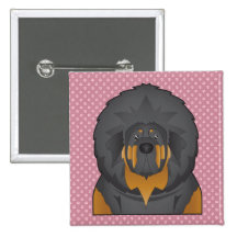 Tibetan Mastiff Cartoon Pinback Buttons