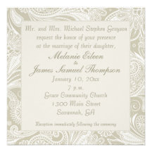 Tidal Wave Sand White Paisley Wedding Invitiation Custom Announcement