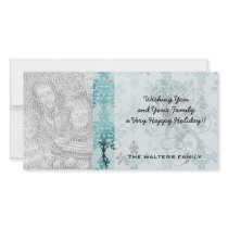tiffany blue and aquas distressed damask photo card template