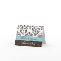 Tiffany Blue and Brown Damask Wedding Thank You No Greeting Card