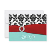 Tiffany Blue and Red RSVP Wedding Cards