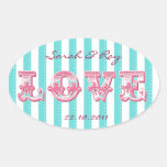 Tiffany Blue and white Candy stripe love sticker