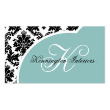 Tiffany Blue Black Damask Business Cards