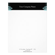 Tiffany Blue Orchid on Black Letterhead Template