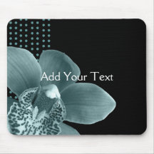 Tiffany Blue Orchid on Black Mouse Pads