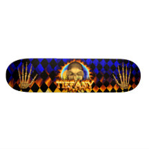Tiffany skull real fire and flames skateboard desi