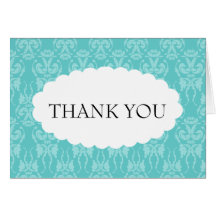 Tiffany Teal Damask Wedding Thank You Card