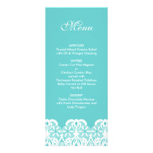 Tiffany Teal Lace Wedding Menu Rack Card Design