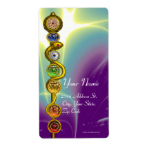 TIGE D'ASCLEPIUS AVEC 7 CHAKRAS, ÉNERGIE SPIRITUEL ÉTIQUETTES D’EXPÉDITION