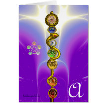 TIGE D'ASCLEPIUS AVEC 7 CHAKRAS, ÉNERGIE SPIRITUEL CARTES DE VŒUX