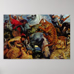 Tiger And Lion Hunting By Rubens Peter Paul Poster