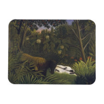 Tiger Attacking a Horse and a Sleeping Black Man ( Rectangular Magnets