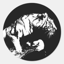 Tiger Attacking Round Sticker