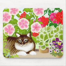 Tiger Cat in Garden Jungle Mousepad
