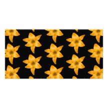 Tiger Lily Flower Pattern on Black. Picture Card