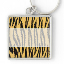 Tiger Print Pattern. Orange and Black. Keychain